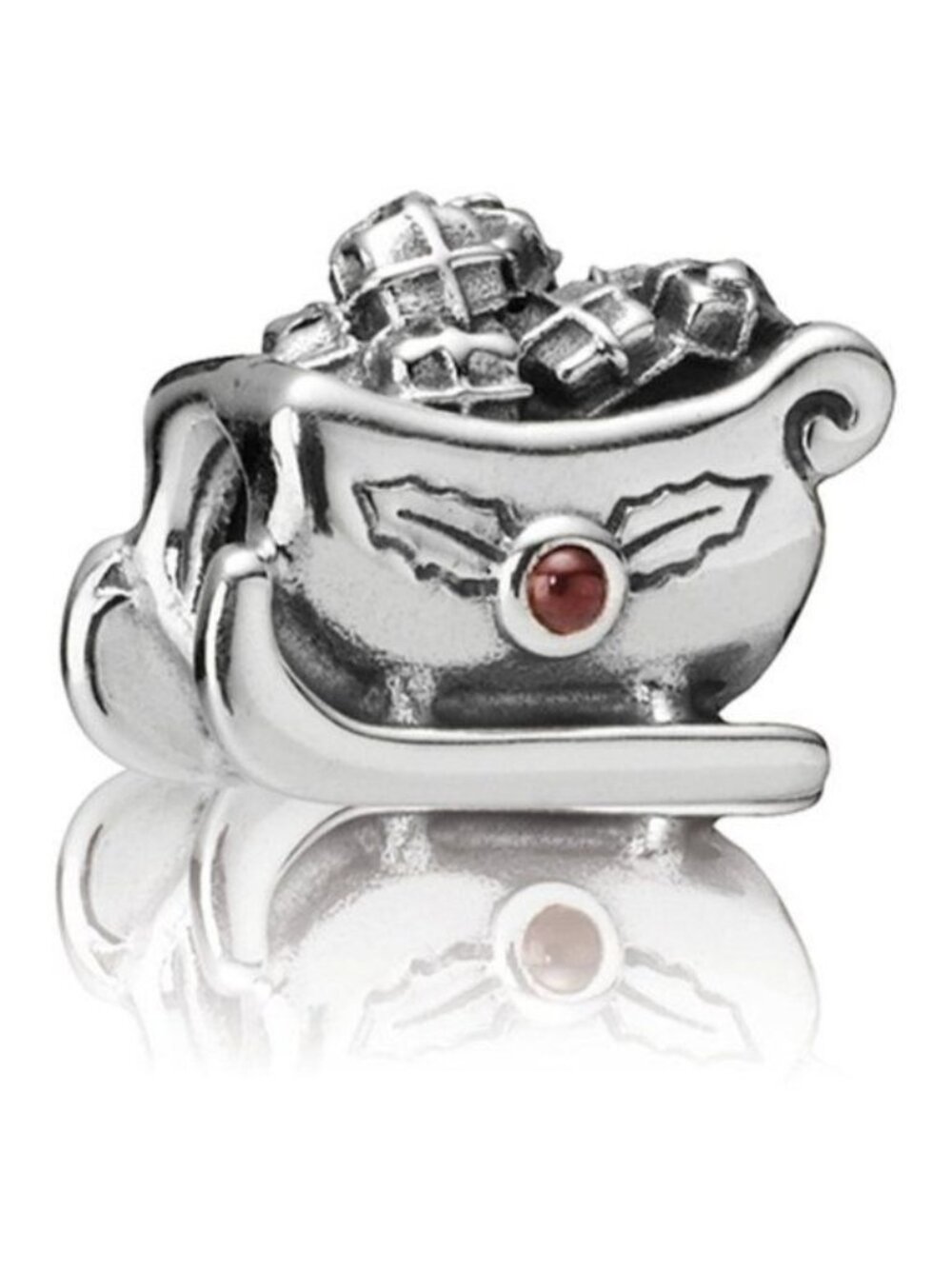 Pandora 790562GA Santa's Christmas Sleigh w/Garnet Holly Charm 925 ALE …